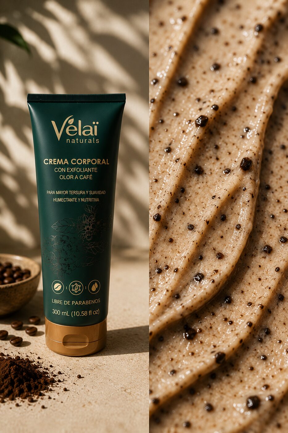 Detalle de la textura del exfoliante de café